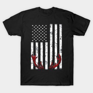 Deer Antlers American Flag USA Hunting Fishing T-Shirt